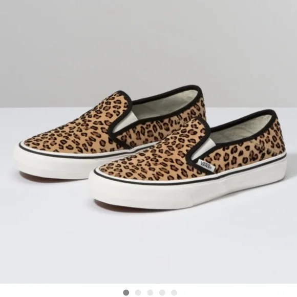 Vans Tan and Black Leopard Slip-On Sneakers - Picture 2 of 6